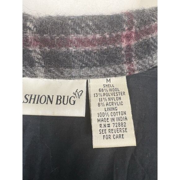 Fashion Bug Jacket Womens Size M Gray Wool Windowpane Plaid‎ Y2K Clueless Preppy - Picture 14 of 16